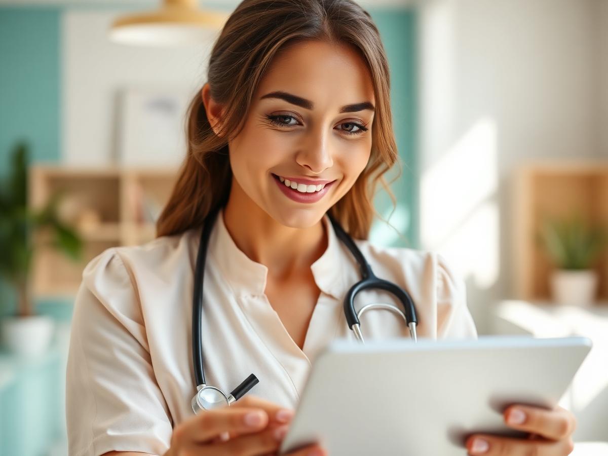 Friendly clinician consulting via a telehealth video call